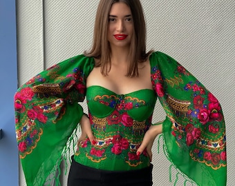 Floral Ukrainian corset, Embroidered Corset, Ukrainian shawl, Ukrainian costumes, Corset Top, Corset with shawl, Ukrainian sellers