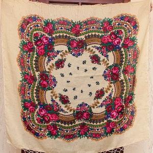 Vintage Bloemen wol sjaal, Oekraïense Sjaal, babushka sjaals, sjaal met franje, pashmina, vrouw sjaal, nek sjaal, Pavlovo Posad sjaal