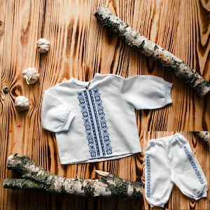 Children&#39;s Ukrainian costume: shirt, pants. Ukrainian Baby Boy Christening Set. Baptism Set. Newborn set. Embroidered Ukrainian Outfit