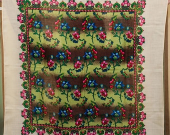 Vintage sjaal. Japanse sjaal. Hustka Chale Foulard, Scialle Fiori, Oekraïense sjaal. Kleurrijke Oekraïense bloemensjaal Folk Etnische Babushka