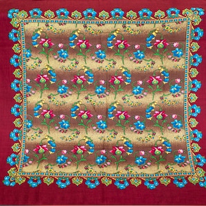 VINTAGE Japan burgundy acrylic shawl. Ukrainian folk scarf, Ukraine square floral scarf, scarf headband Headscarf, babushka shawl, gift for