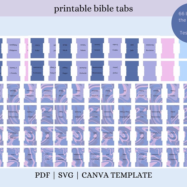 Onglet Bible imprimable coloré recto-verso pour les 66 livres et guide de placement - parfait pour l'étude de la Bible, organisation fidèle, SVG, PNG