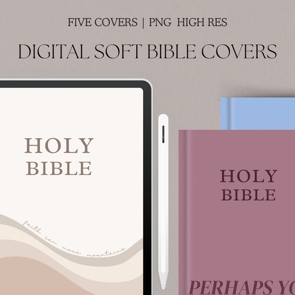 Digital Soft Feminine Faith Quotes Bible Cover Bundle for Women - Realistic Hardcover Binding | Digital Bible Study Journal | Portrait | PNG