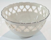 LENOX Heart Ivory Bowl Pierced Hearts White Gold Trim Embossed Rose Footed Bowl Heart Collection by Lenox