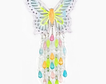 Suncatcher: Butterfly–Pastel Jewelry Beads–Window Art–13 Inch Length