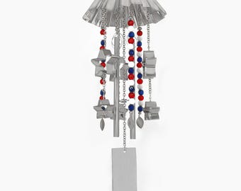 WIND CHIME: Patriotic–Red White Blue–Silver Stars–250 Years–Indoor/Outdoor