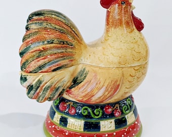 Cookie Jar: Rooster–Yellow Stoneware–Large Vintage Canister