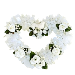 Wreath Wedding Dove White Heart Tulle Wreath Roses Baby&#39;s Breath Lovebird Bridal Shower Décor Romantic White Wedding Wreath