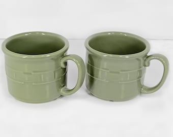 Soup Mug: ©Longaberger Pottery®–Sage–"Woven Traditions"–16 Oz–Handles–Vintage–Set of 2