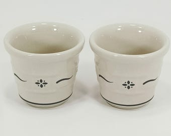 Candle Votive Holders: Pair–©Longaberger Pottery®–"Woven Traditions"–Ivory Classic Blue Flower