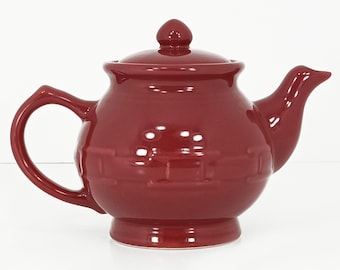 Teapot: ©Longaberger Pottery®–"Woven Traditions"– Red Paprika–2-Cup–Vintage Stoneware