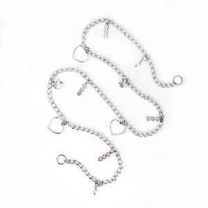 Garland: Mini String–Miniature Silver Charms–Hearts Crystal Beads–Chain 36-Inches