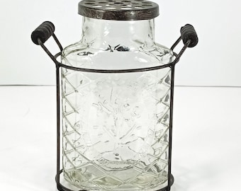 Potpourri Jar: Clear Glass–Dried Fragrance Holder–Metal Lid–Wire Holder–Wood Handles