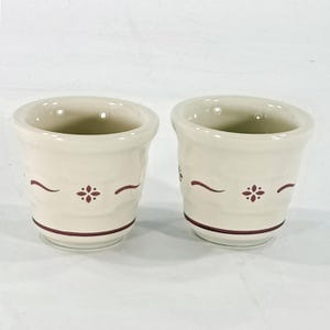 Candle Votives ©Longaberger Pottery® Ivory Red Candle Holders &quot;Woven Traditions&quot; Basket Weave Design Ivory Red Flower Verge Pattern Votives