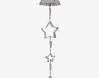 MOBILE: Silver Stars Spinner–Vintage Metal Shapes–Hanging Decoration