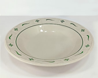 Bowls: Pasta Dishes–©Longaberger Pottery®–Ivory Ceramic–"Woven Traditions" Heritage Green–Set of 2