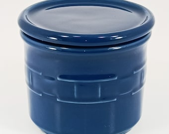 Crock: ©Longaberger Pottery®–Classic Blue 1-Pint with Lid–"Woven Traditions"