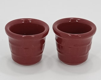 Candle Votive Holders: Pair–©Longaberger Pottery®–"Woven Traditions" Red Paprika Stoneware