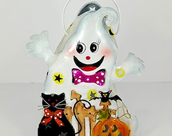 Candle Lantern: Ghost Metal Votive Candleholder–Black Cat, Pumpkin, Bat