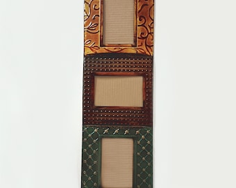 Frame: Triple Wall Metal Picture Holder–Three 4"X6" Photos–Vintage
