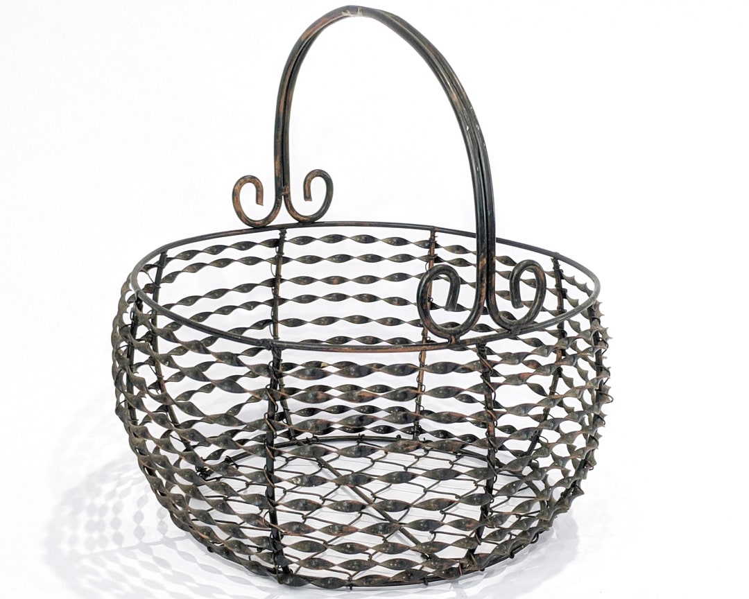 Basket Twisted Wire Black Copper Metal Basket Round Curved Handle
