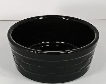 Bowl: Pet Food Dish– ©Longaberger Pottery®–Ebony Black "Woven Traditions"–Large 48 Oz