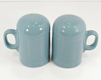 Salt Pepper Shakers: Fiesta® "Periwinkle"–Large Stoneware Rangetop–Handles–Vintage