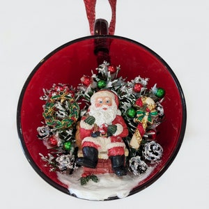 Christmas Teacup Ornament Red Glass Teacup Santa Figurine Jewelry Wreath Candy Cane Red Sequin Ribbon Christmas Tree Ornament Hostess Gift