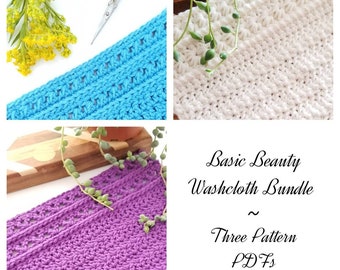 Three Crochet Patterns - "Basic Beauty Washcloth Bundle" - Instant PDF Downloads!