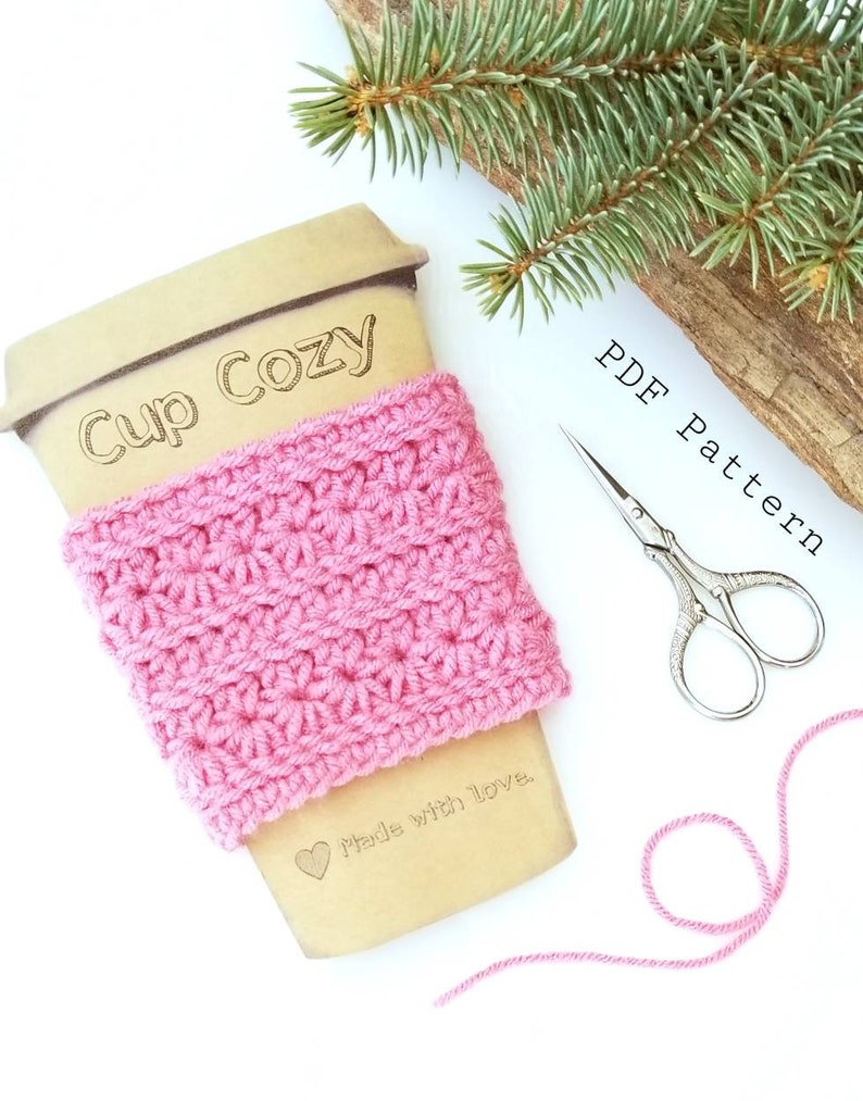 Crochet Pattern Posie Cozie Cup Cozy Instant PDF Download image 1