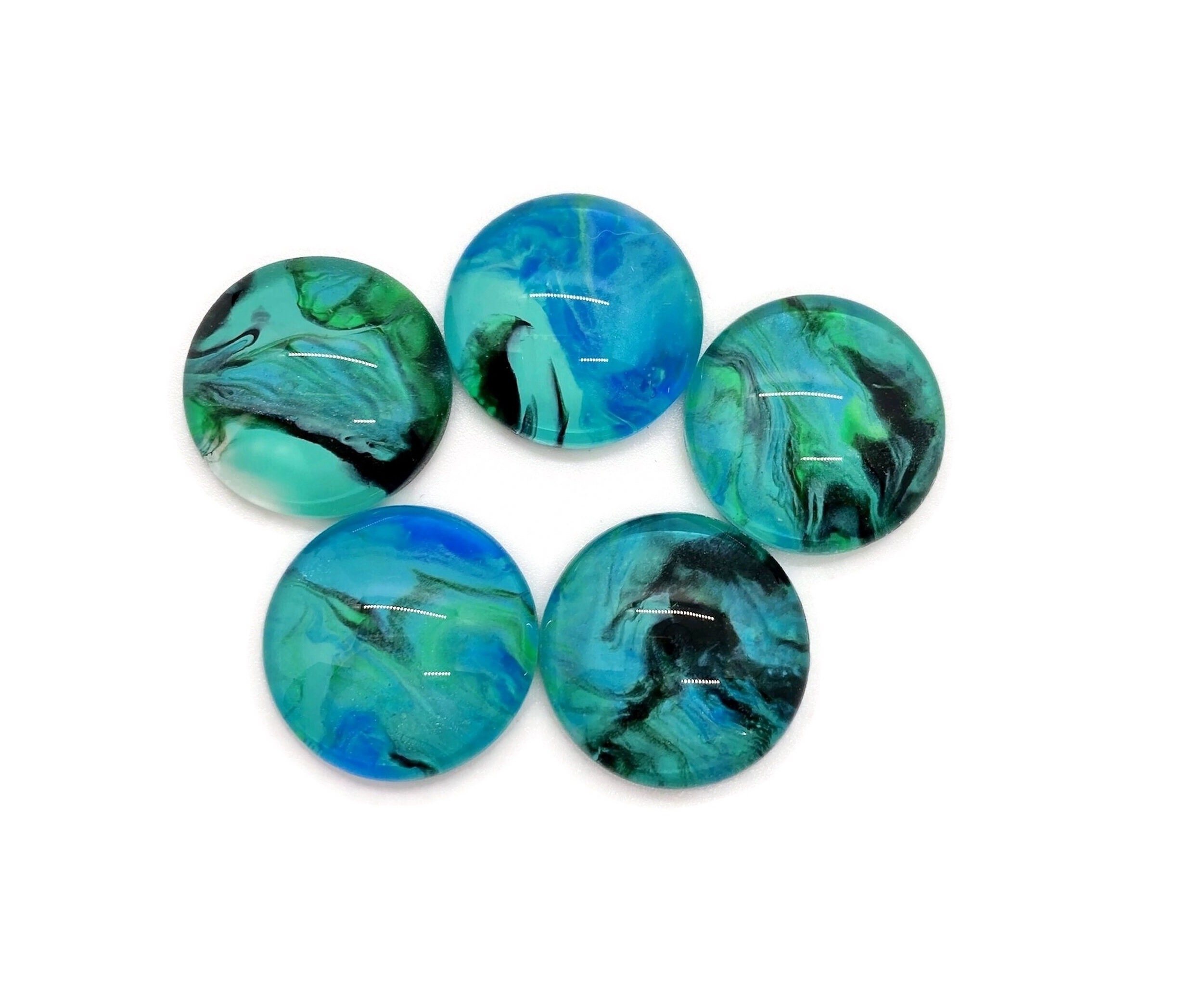 Bead Embroidery Handmade Cabs 5 Pcs Glass Silversmith Painted Cabochons Round Wire Wrapping 18mm