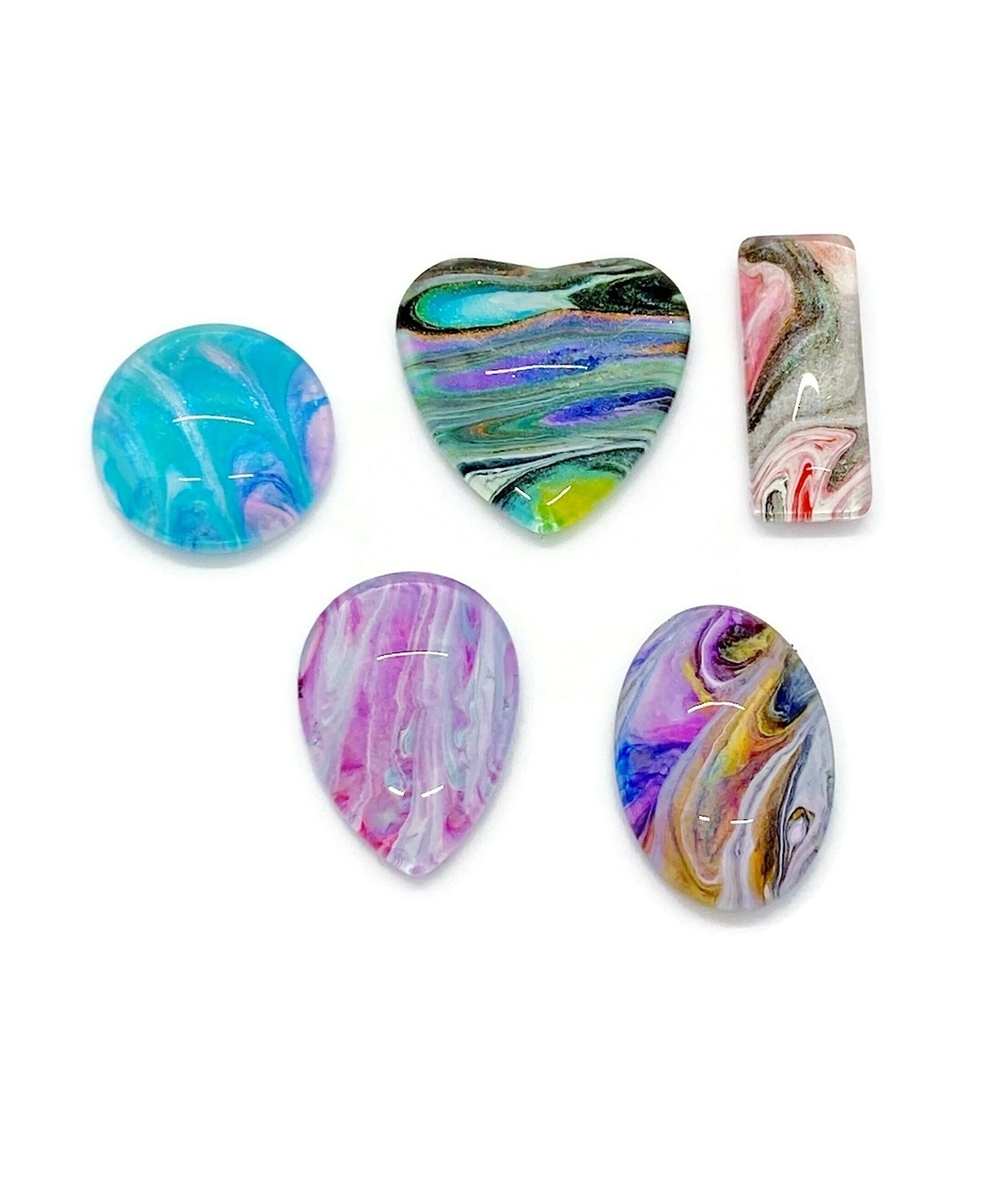 Bead Embroidery Handmade Cabs 5 Pcs Glass Silversmith Painted Cabochons Round Wire Wrapping 18mm