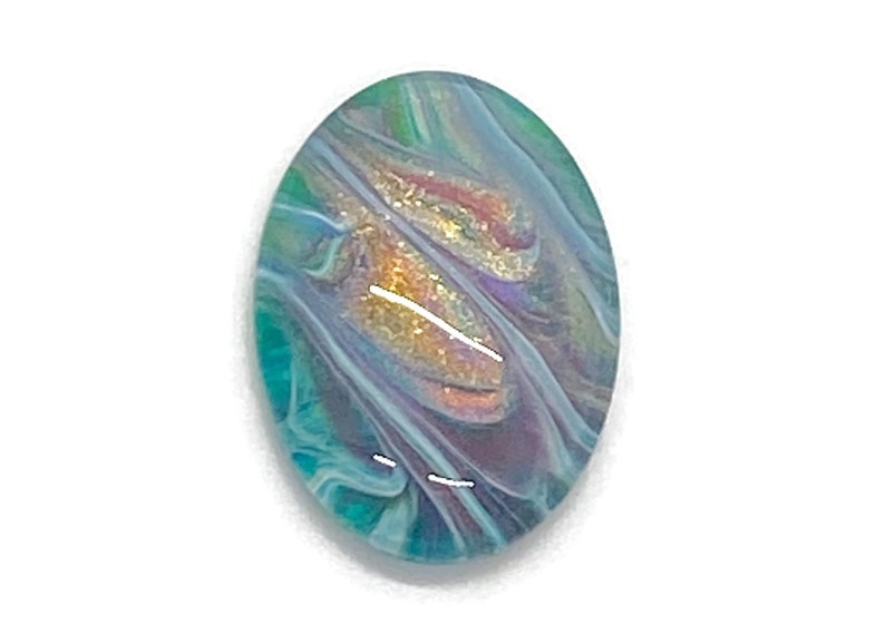 Handmade Oval 18x25mm Glass Wire Wrapping Painted Cabochon Iridescent Resin Sealed Bead Embroidery