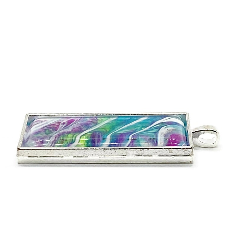 Hand Painted Pendant Handmade Wearable Art Jewelry Metallic Iridescent Multi Color 1x2