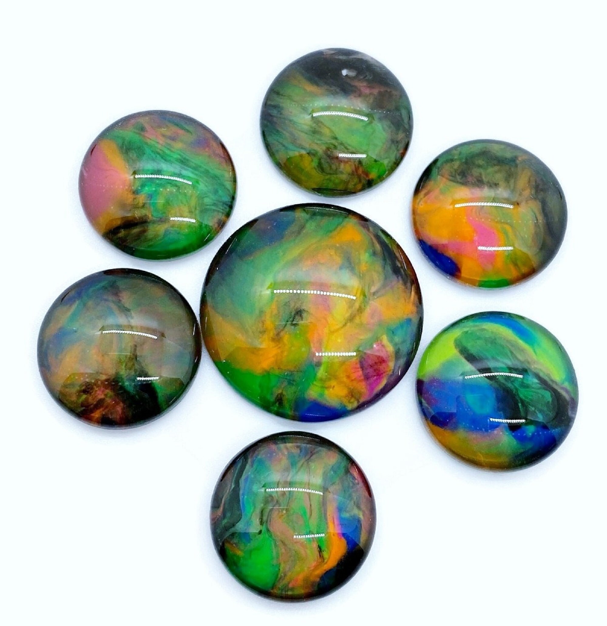 Bead Embroidery Handmade Cabs 5 Pcs Glass Silversmith Painted Cabochons Round Wire Wrapping 18mm