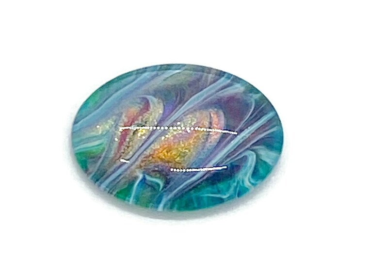 Handmade Oval 18x25mm Glass Wire Wrapping Painted Cabochon Iridescent Resin Sealed Bead Embroidery