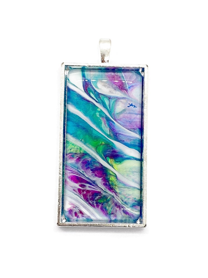 Hand Painted Pendant Handmade Wearable Art Jewelry Metallic Iridescent Multi Color 1x2