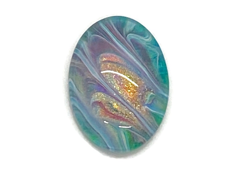 Handmade Oval 18x25mm Glass Wire Wrapping Painted Cabochon Iridescent Resin Sealed Bead Embroidery