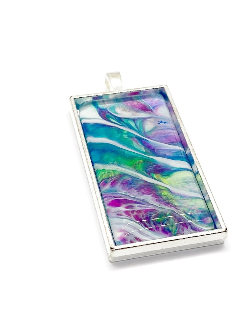 Hand Painted Pendant Handmade Wearable Art Jewelry Metallic Iridescent Multi Color 1x2