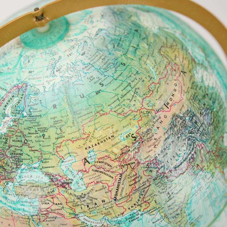 Vintage Replogle World Ocean Series Globe - 12 Inch Teal Desktop Map ...