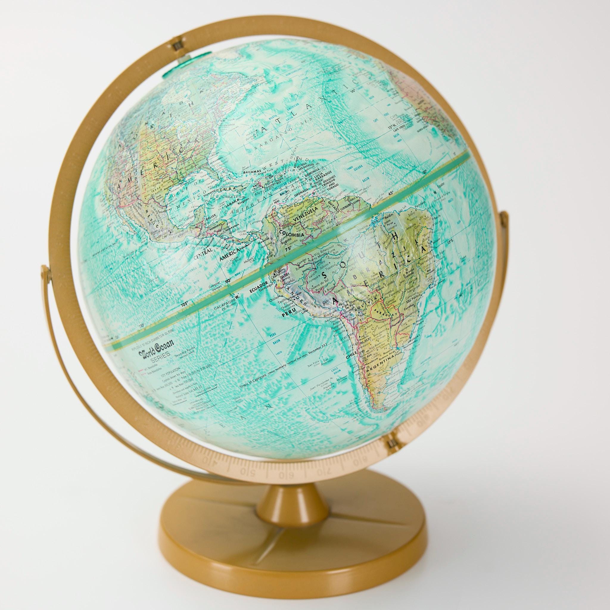 Vintage Replogle World Ocean Series Globe - 12 Inch Teal Desktop Map ...