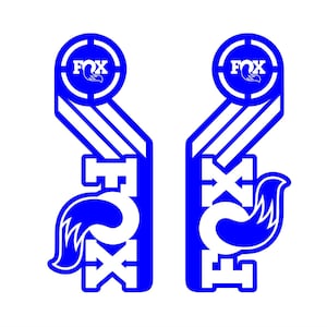 May include: Two blue and white Fox Racing decals with a stylized fox logo and the word "FOX" in white.