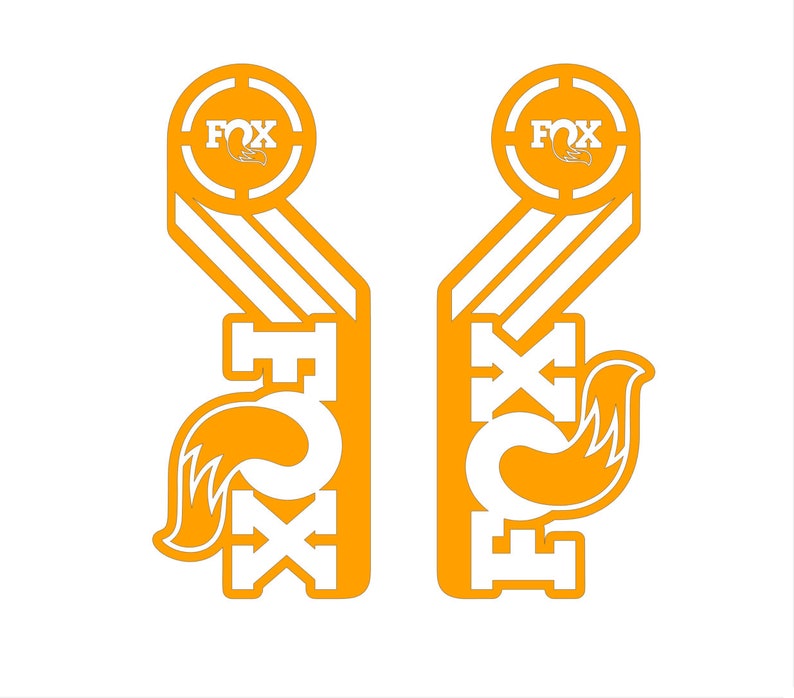 May include: Two orange and white Fox Racing decals with a stylized fox logo and the word "FOX" in white lettering.