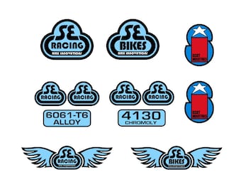 Se Racing and Se Bikes –Bmx Sticker Sheet –  Vintage Logo Style – Restoration Sticker Pack for Pk Ripper, Big Flyer, Blocks Flyer, Quadangle