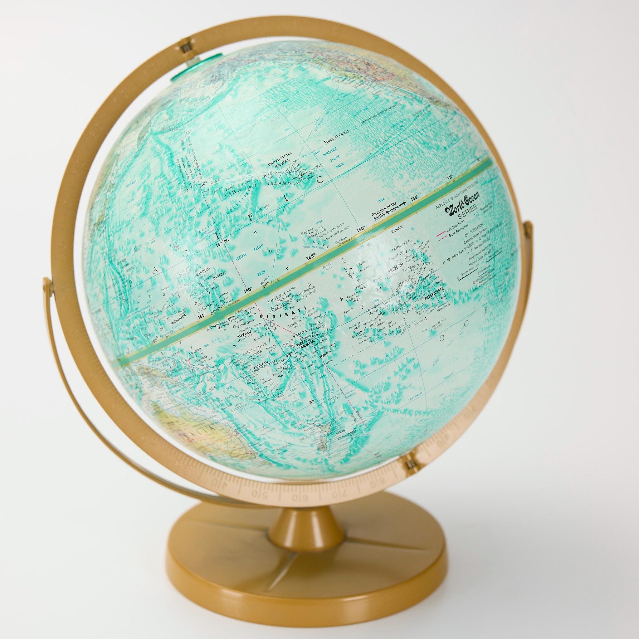 Vintage Replogle World Ocean Series Globe - 12 Inch Teal Desktop Map ...