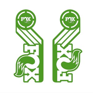 May include: Green and white graphic decal with the word "FOX" and a stylized fox tail design.