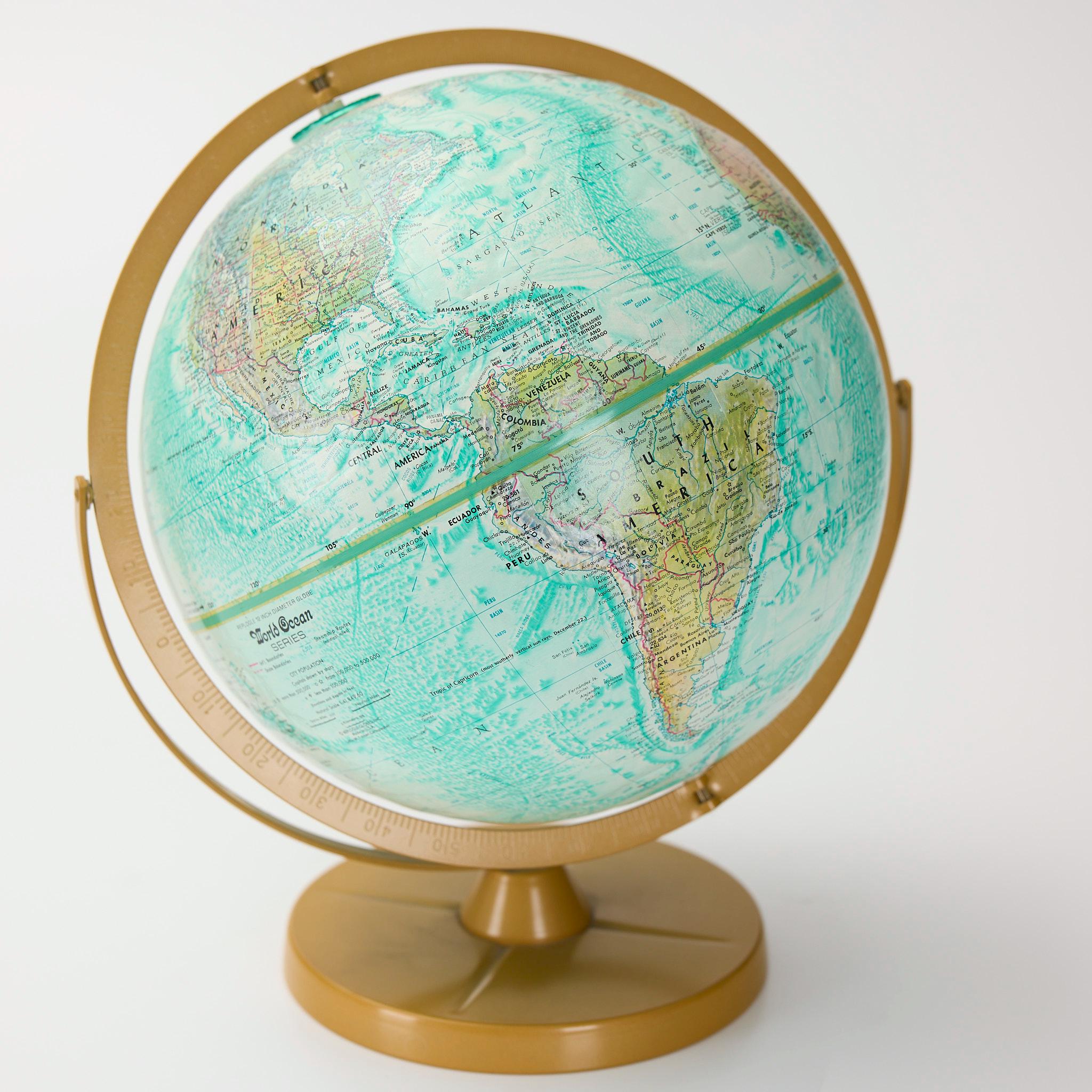 Vintage Replogle World Ocean Series Globe - 12 Inch Teal Desktop Map ...