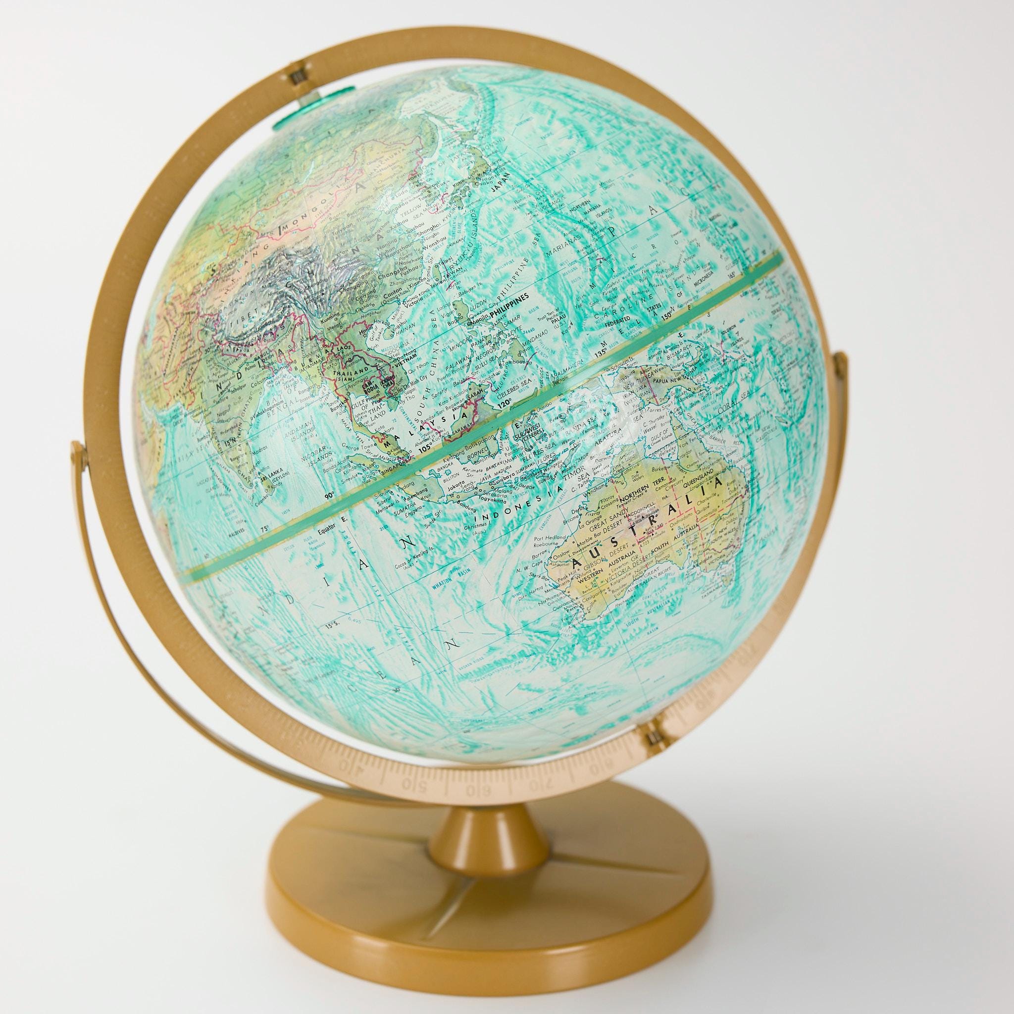 Vintage Replogle World Ocean Series Globe - 12 Inch Teal Desktop Map ...