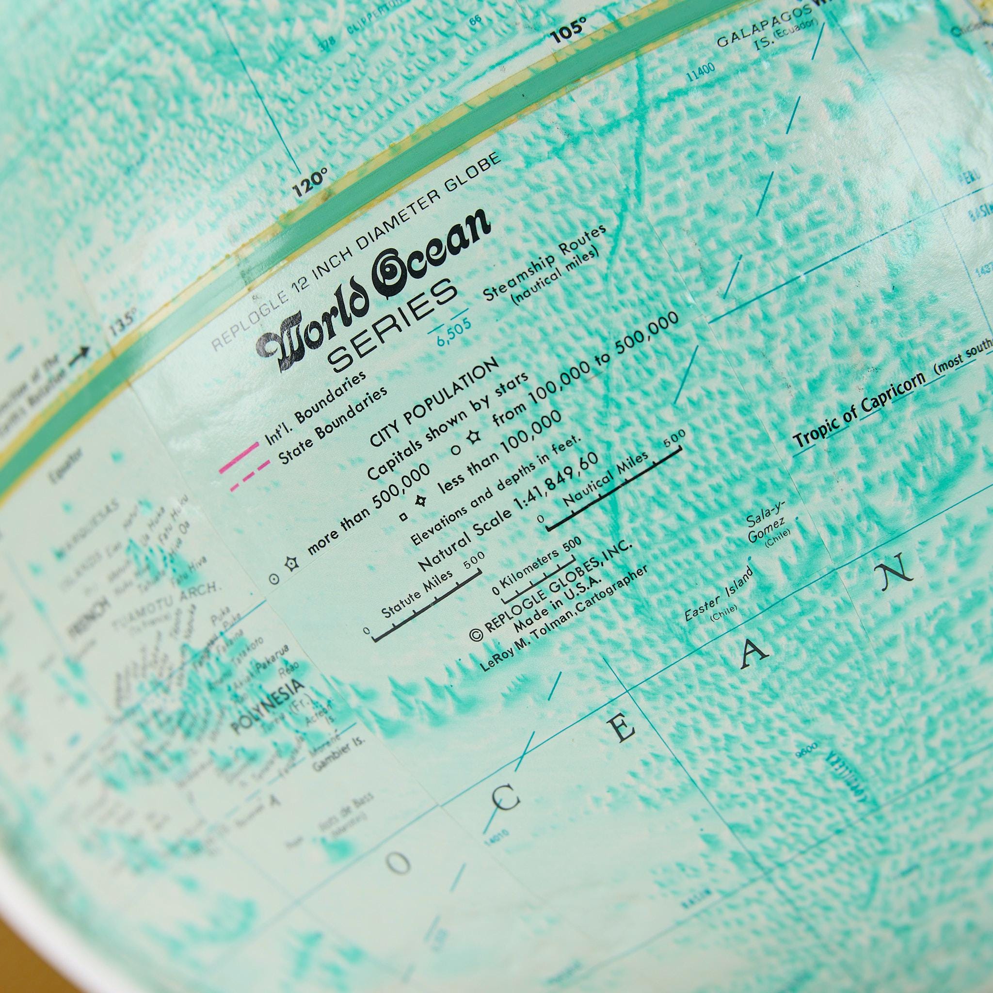 Vintage Replogle World Ocean Series Globe - 12 Inch Teal Desktop Map ...