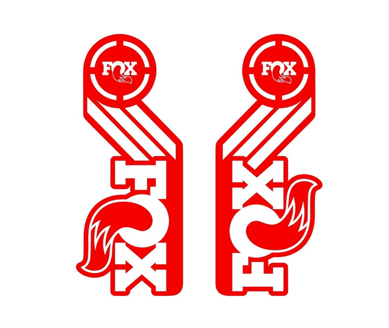 May include: Two red and white Fox Racing decals with a stylized fox logo and the word "FOX" in white.